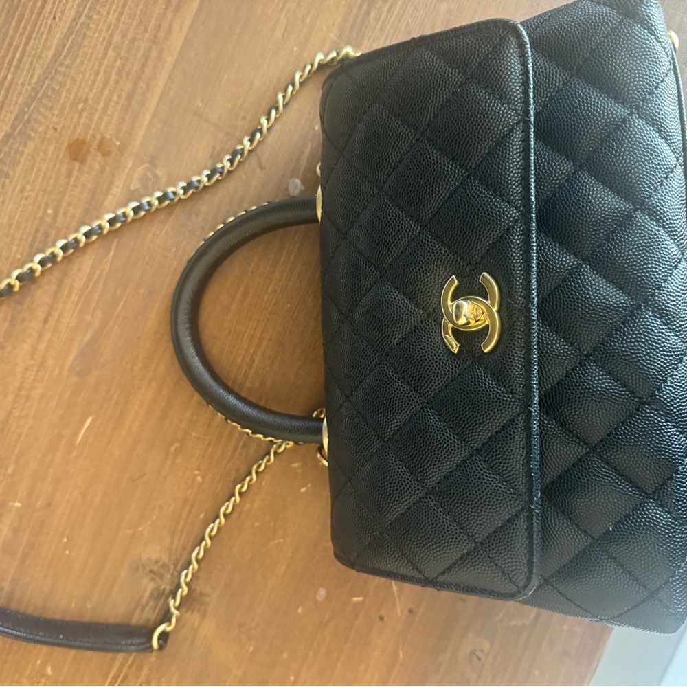 CHANEL classic Coco Top Handle Flap Black Caviar Gold Bag like NEW 23P - Picture 4 of 6